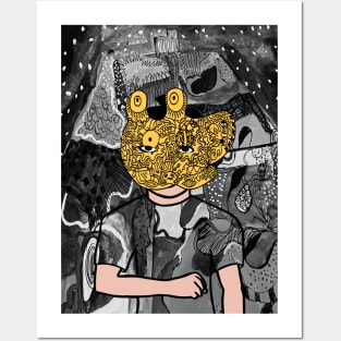 Blogger - Dark Male Character with Doodle Mask and Mystery Night Background Posters and Art